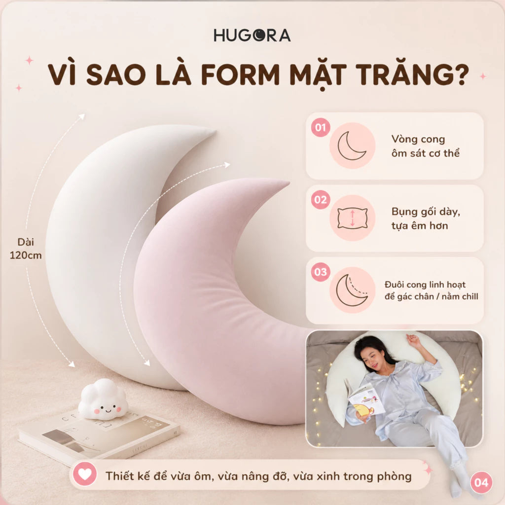 Gối Ôm Mặt Trăng Hugora™ – Nâng Đỡ Toàn Thân, Êm Ái Khi Ngủ