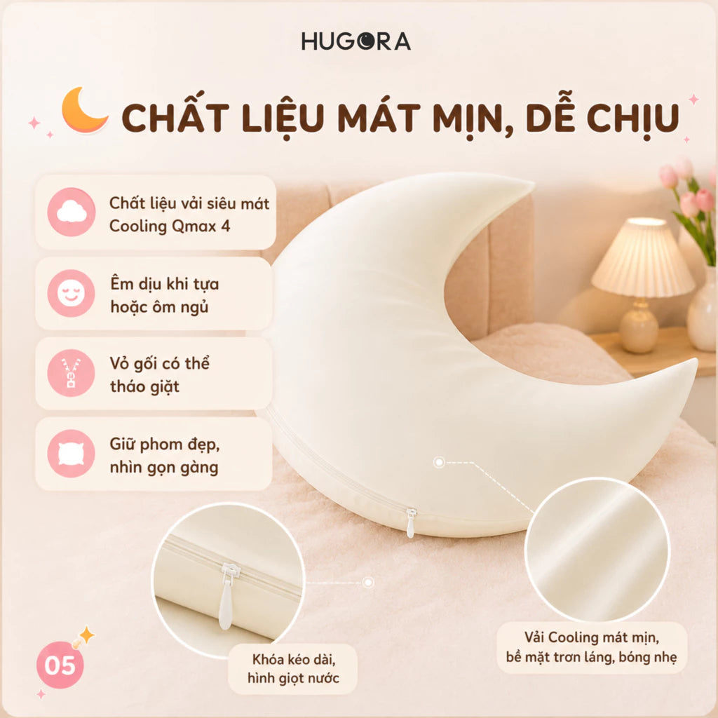 Gối Ôm Mặt Trăng Hugora™ – Nâng Đỡ Toàn Thân, Êm Ái Khi Ngủ