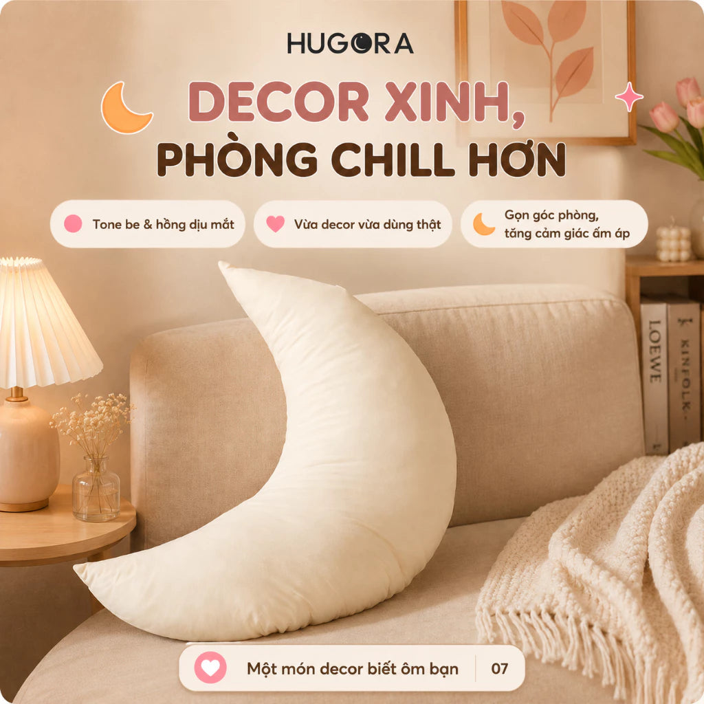 Gối Ôm Mặt Trăng Hugora™ – Nâng Đỡ Toàn Thân, Êm Ái Khi Ngủ