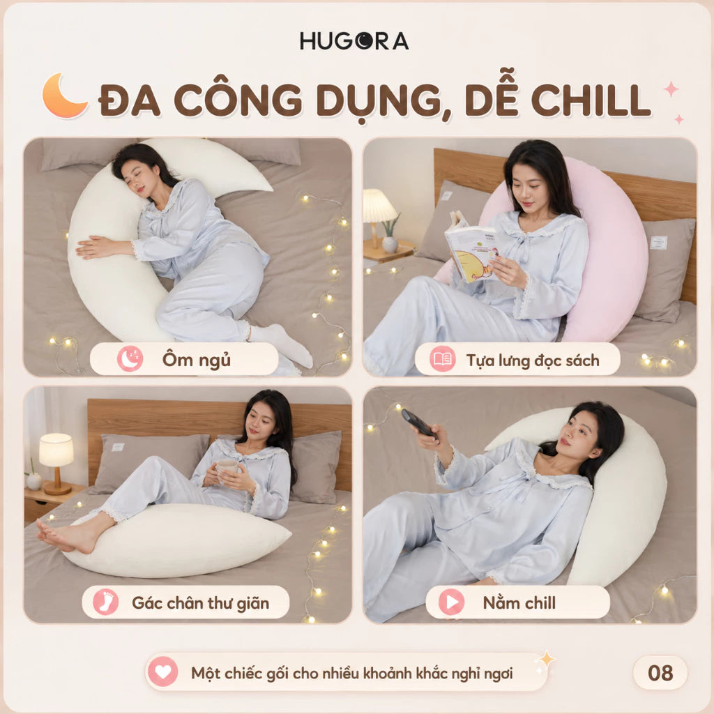 Gối Ôm Mặt Trăng Hugora™ – Nâng Đỡ Toàn Thân, Êm Ái Khi Ngủ